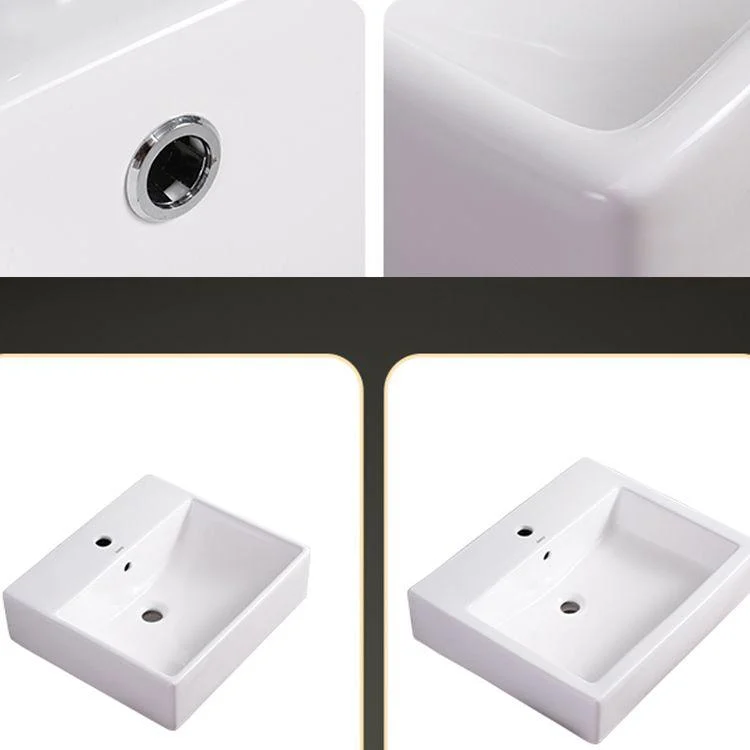 Bathroom Sink White Rectangle Overflow Ceramic One Hole Sink with Tap -Bathlova