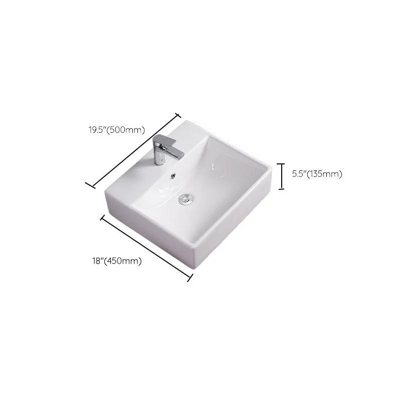 Bathroom Sink White Rectangle Overflow Ceramic One Hole Sink with Tap -Bathlova