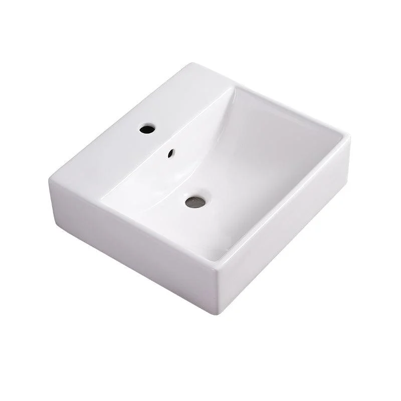 Bathroom Sink White Rectangle Overflow Ceramic One Hole Sink with Tap -Bathlova