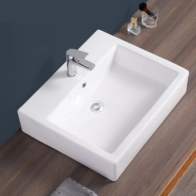 Bathroom Sink White Rectangle Overflow Ceramic One Hole Sink with Tap -Bathlova