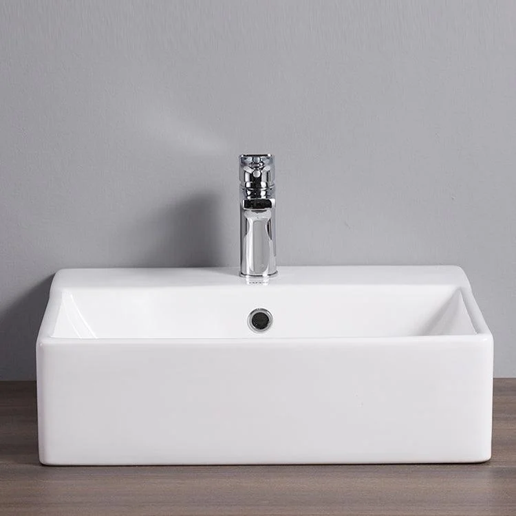 Bathroom Sink White Rectangle Overflow Ceramic One Hole Sink with Tap -Bathlova