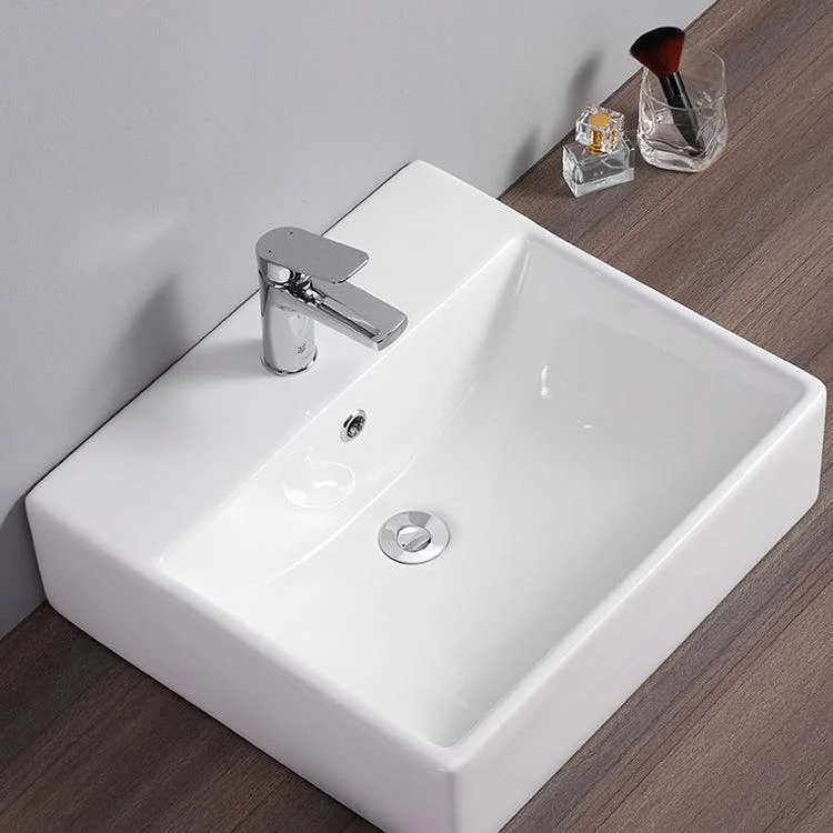 Bathroom Sink White Rectangle Overflow Ceramic One Hole Sink with Tap -Bathlova