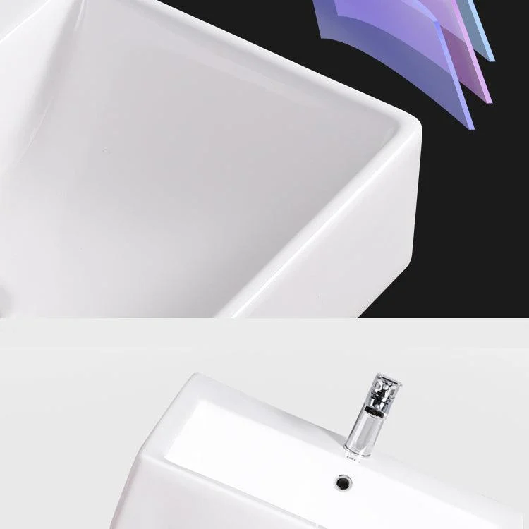 Bathroom Sink White Rectangle Overflow Ceramic One Hole Sink with Tap -Bathlova