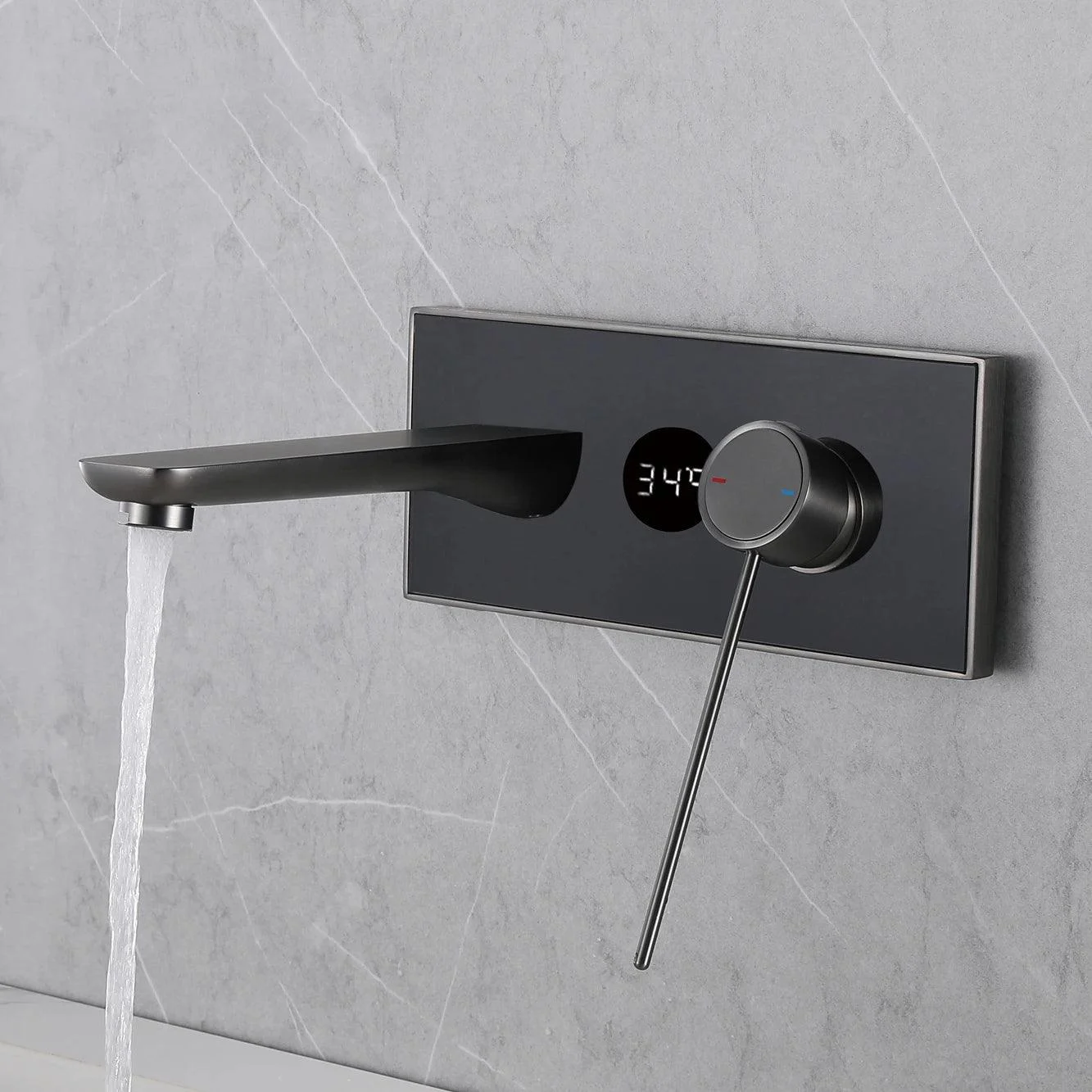 Bathroom Tap Digital Display Glass Panel Wall Type Basin Tap -Bathlova