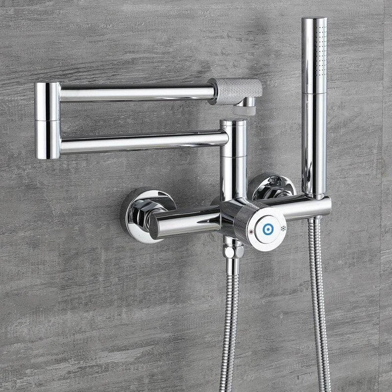 Bathroom Tap Set Folded Lengthened Brass Hot and Cold Mixer Tap -Bathlova