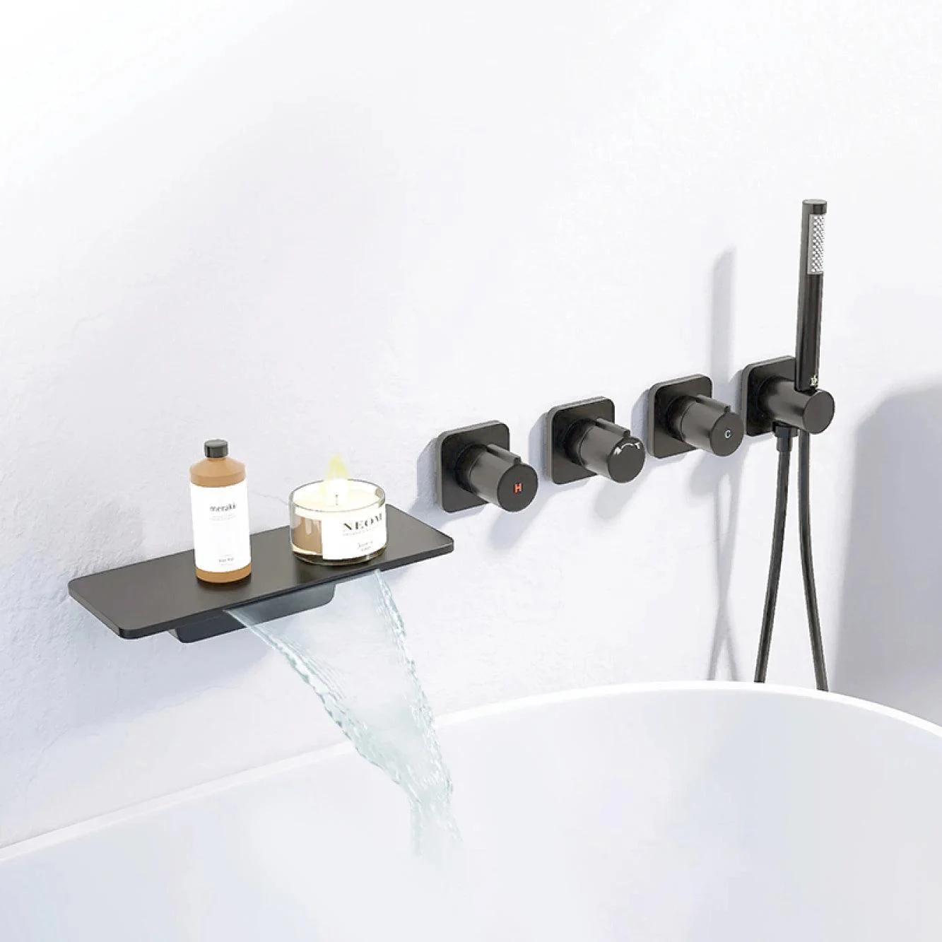 Bathroom Tap Wall Mount Three Handle Waterfall Type Bathtub Tap -Bathlova