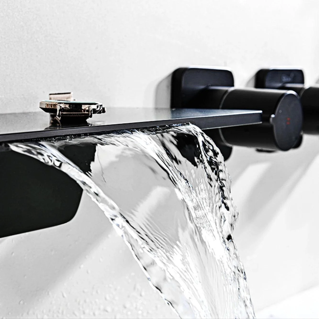 Bathroom Tap Wall Mount Three Handle Waterfall Type Bathtub Tap -Bathlova