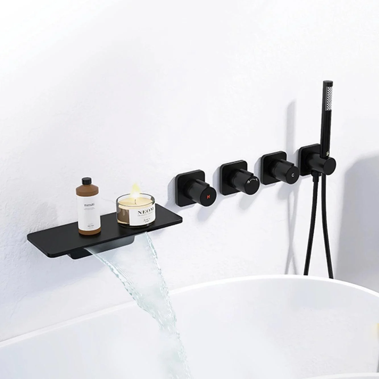 Bathroom Tap Wall Mount Three Handle Waterfall Type Bathtub Tap -Bathlova