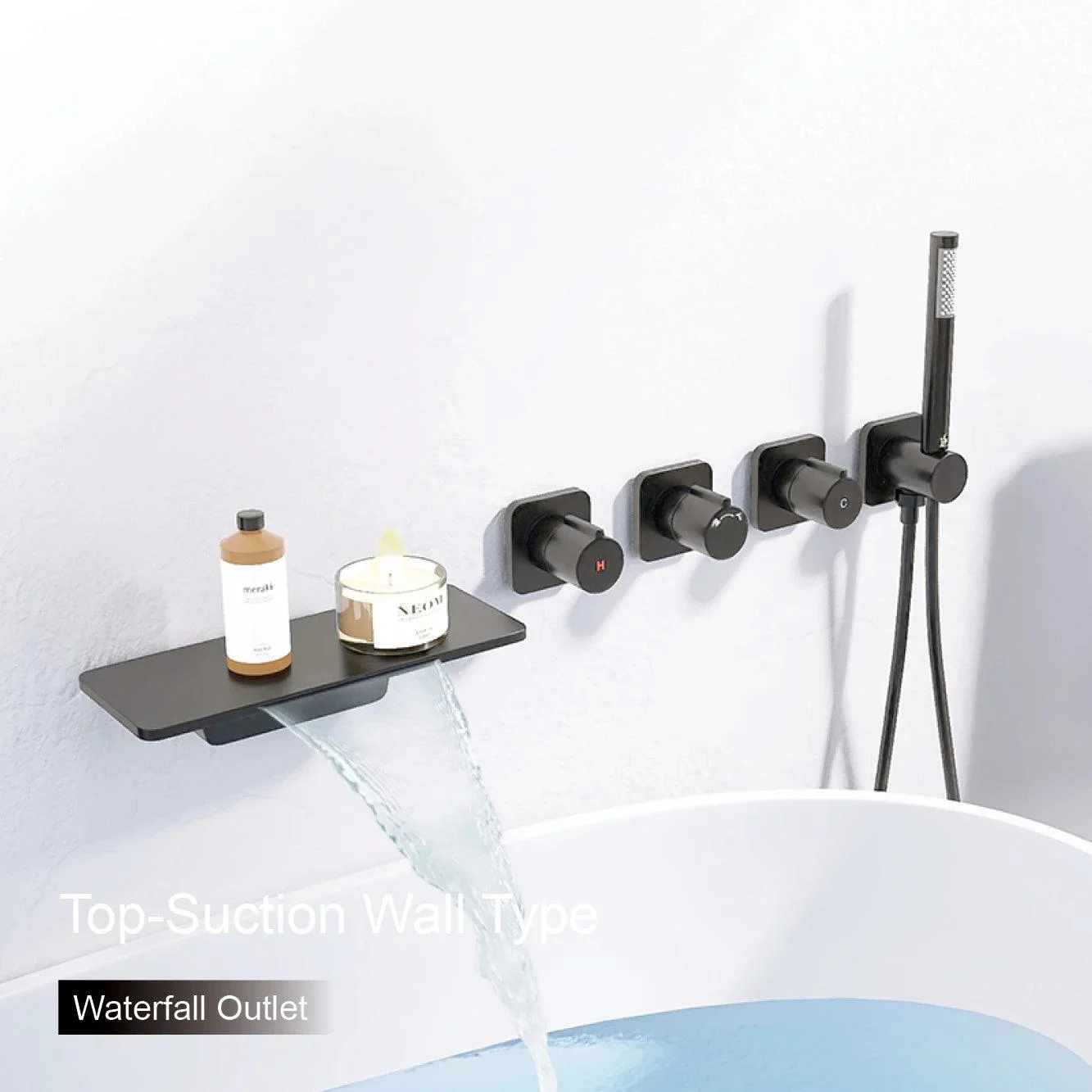 Bathroom Tap Wall Mount Three Handle Waterfall Type Bathtub Tap -Bathlova