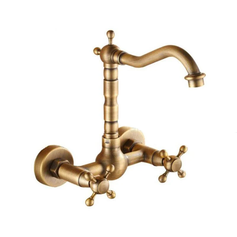 Bathroom Tap Wall Mounted Dual Handle Antique Copper Mixer Tap -Bathlova