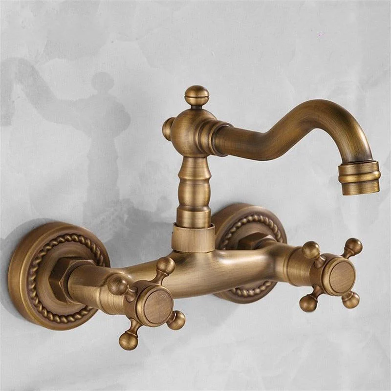 Bathroom Tap Wall Mounted Dual Handle Antique Copper Mixer Tap -Bathlova