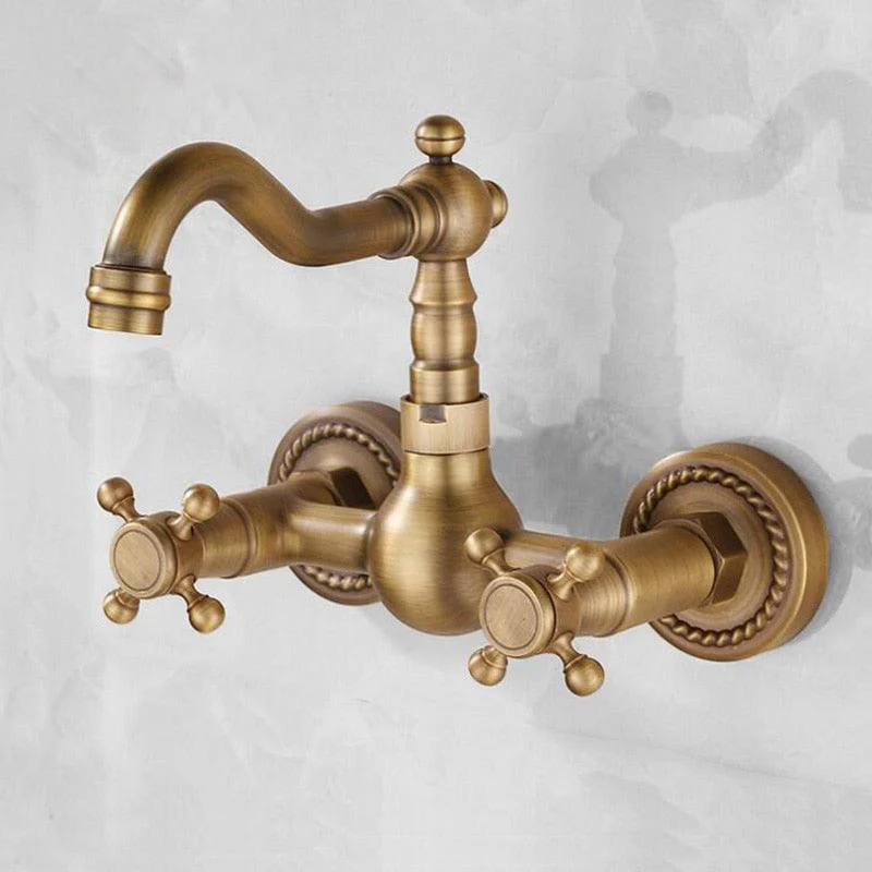 Bathroom Tap Wall Mounted Dual Handle Antique Copper Mixer Tap -Bathlova