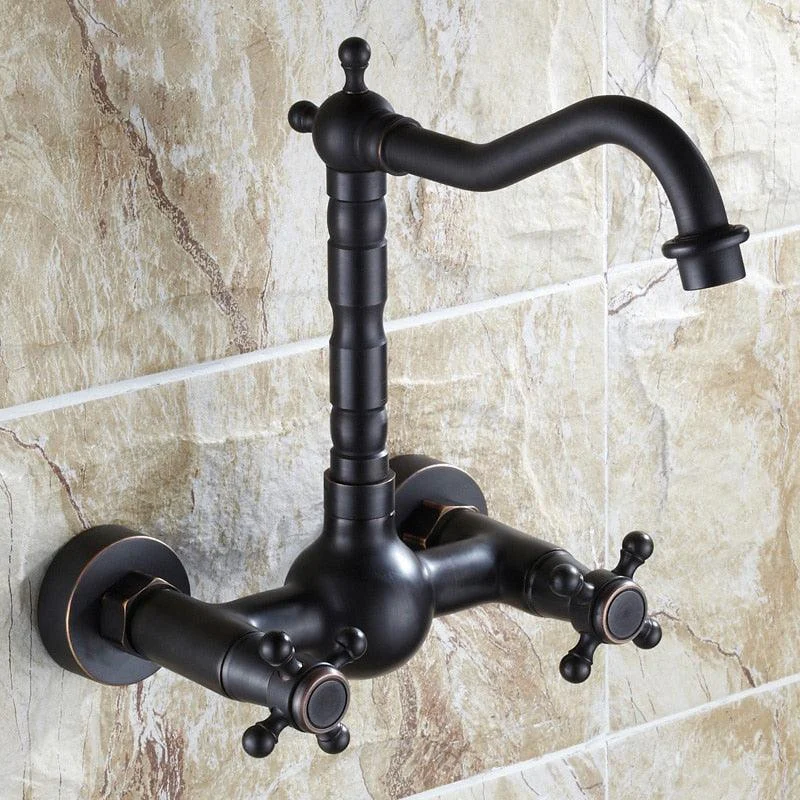 Bathroom Tap Wall Mounted Dual Handle Antique Copper Mixer Tap -Bathlova