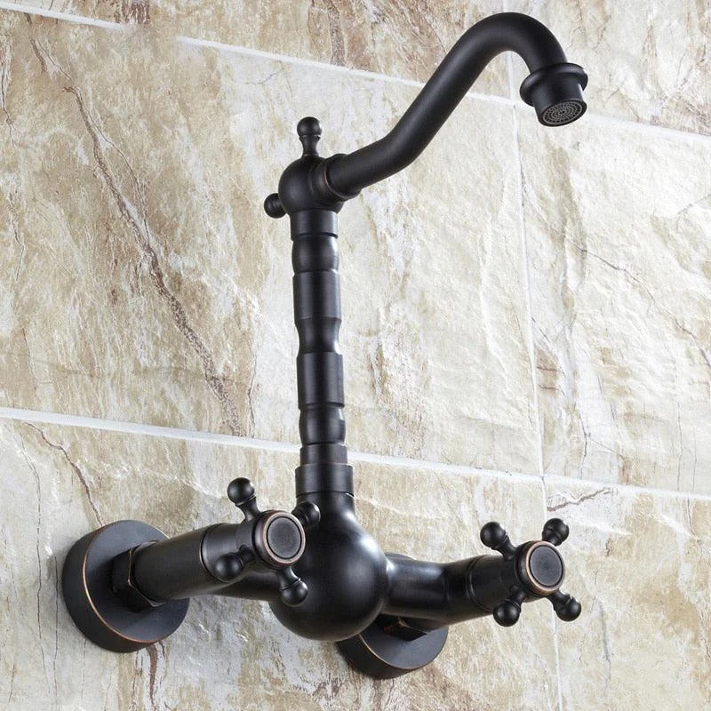 Bathroom Tap Wall Mounted Dual Handle Antique Copper Mixer Tap -Bathlova