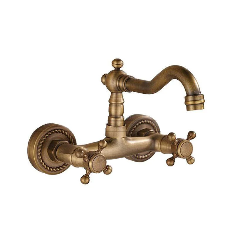 Bathroom Tap Wall Mounted Dual Handle Antique Copper Mixer Tap -Bathlova