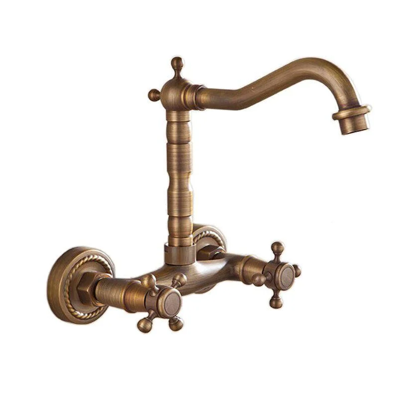 Bathroom Tap Wall Mounted Dual Handle Antique Copper Mixer Tap -Bathlova