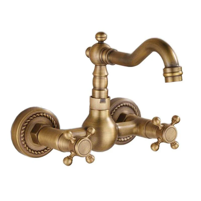 Bathroom Tap Wall Mounted Dual Handle Antique Copper Mixer Tap -Bathlova