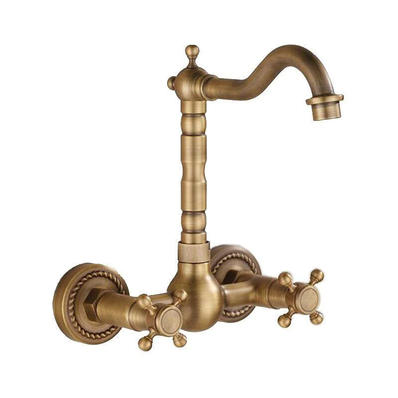 Bathroom Tap Wall Mounted Dual Handle Antique Copper Mixer Tap -Bathlova