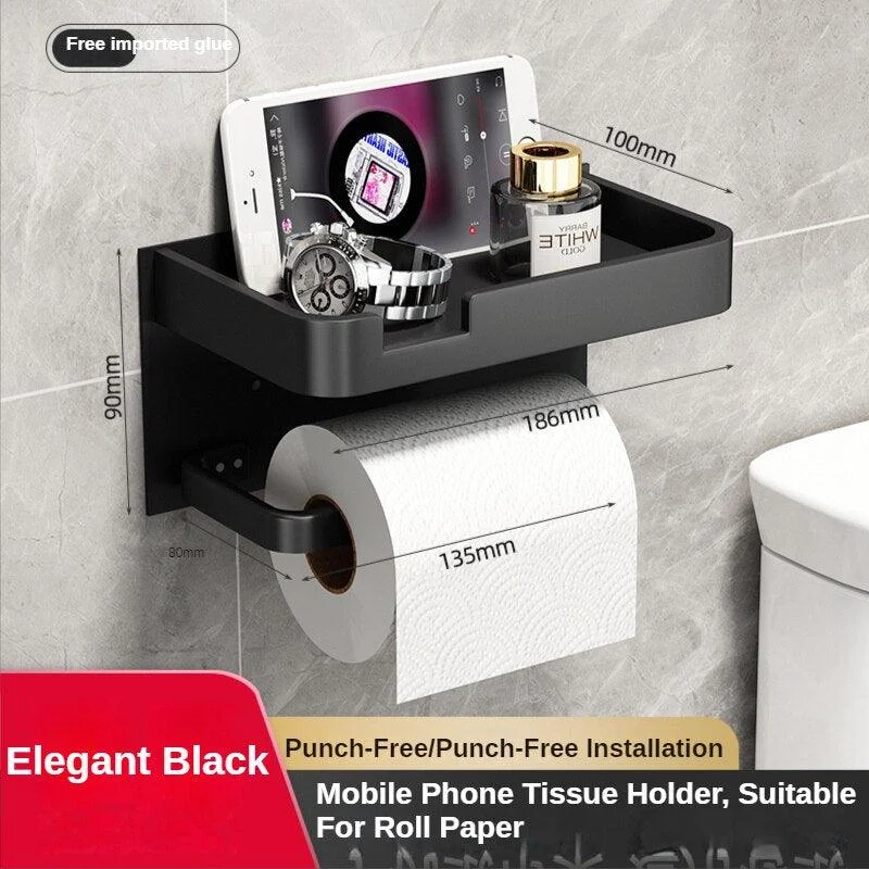 Bathroom Toilet Roll and Phone Holder with No Hole Bathroom Accessory -Bathlova