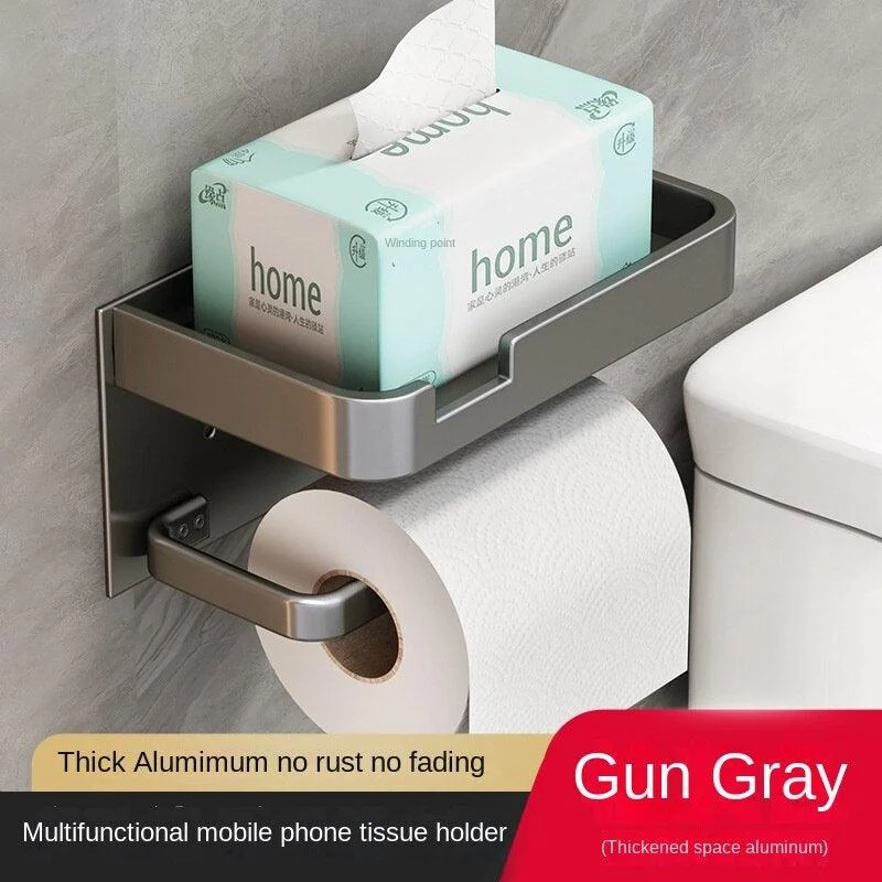 Bathroom Toilet Roll and Phone Holder with No Hole Bathroom Accessory -Bathlova