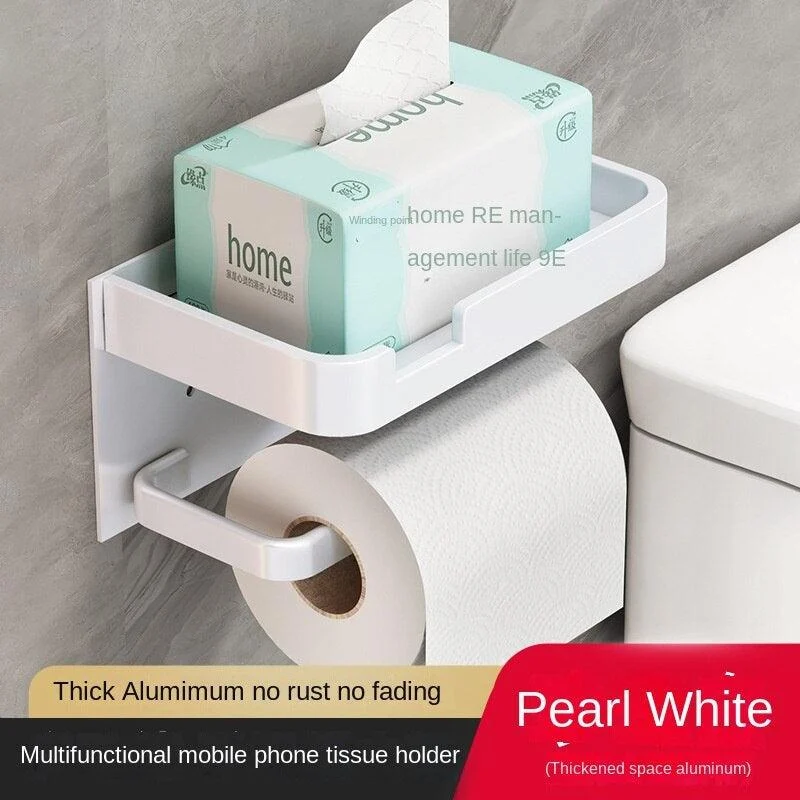 Bathroom Toilet Roll and Phone Holder with No Hole Bathroom Accessory -Bathlova