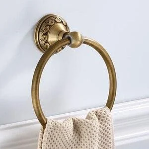 Bathroom Towel Holder Wall Mounted Round Antique Brass Towel Ring -Bathlova