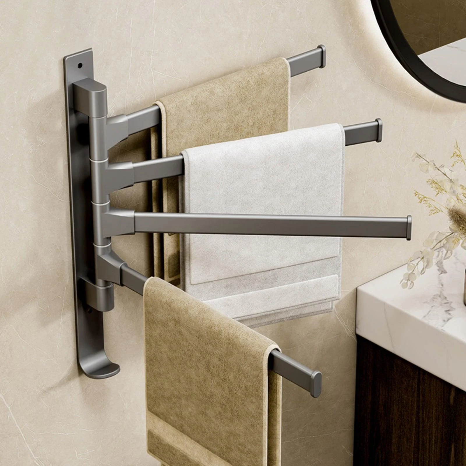 Bathroom Towel Rack Rotatable Towel Holder Space Aluminum Towel Hanger -Bathlova