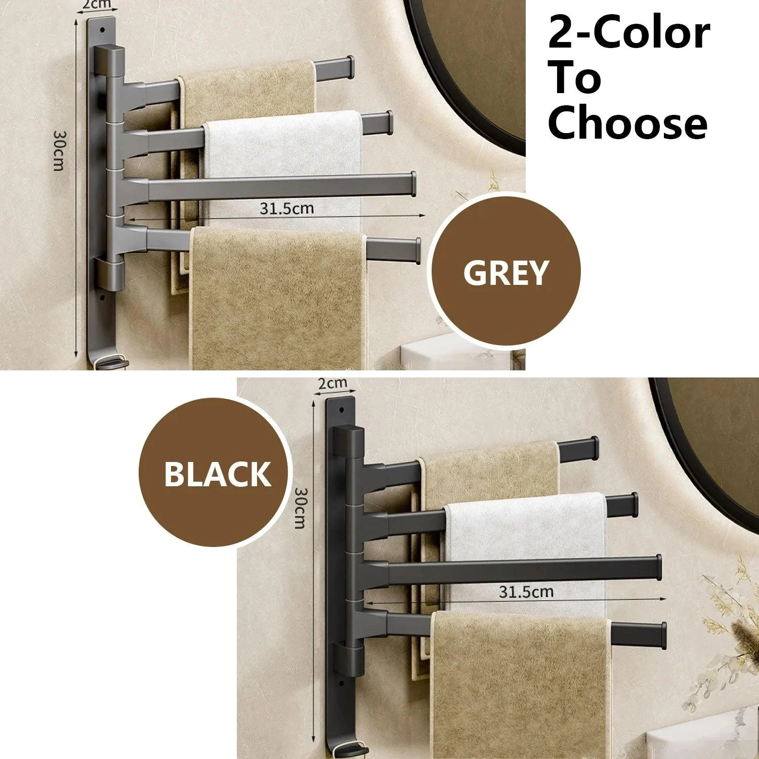 Bathroom Towel Rack Rotatable Towel Holder Space Aluminum Towel Hanger -Bathlova