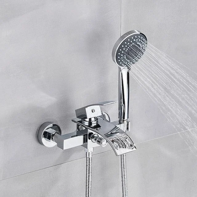 Bathroom Tub Single Tap Waterfall Spout Mixer Tap with Hand Shower -Bathlova