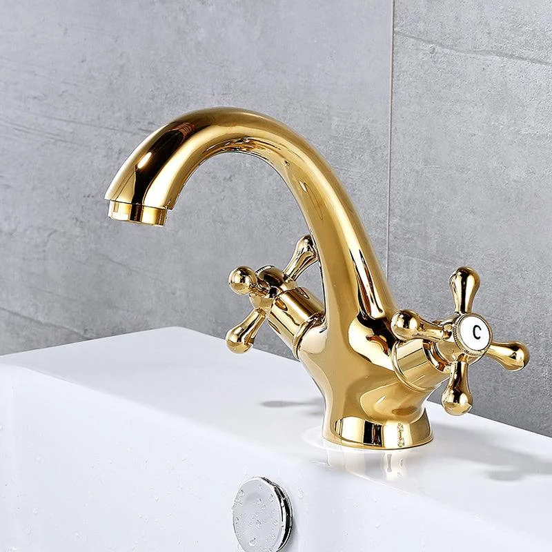 Bathroom Vessel Tap Double Cross Handle Low Arc Industrial Sink Tap -Bathlova