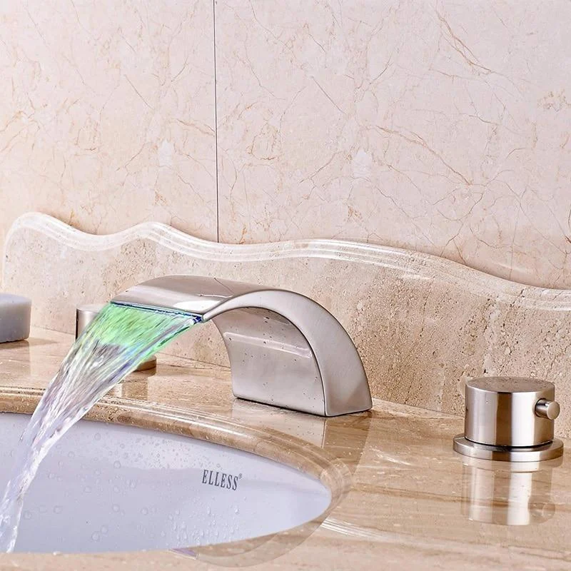 Bathroom Widespread Waterfall Spout Basin Tap with LED Light -Bathlova