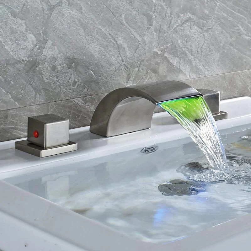 Bathroom Widespread Waterfall Spout Basin Tap with LED Light -Bathlova