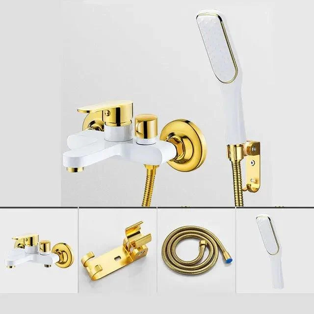 Bathtub Shower Set Wall Mounted Gold and White Bathtub Tap Mixer Taps -Bathlova