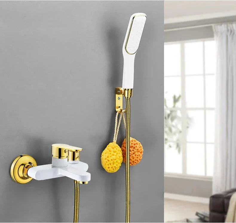 Bathtub Shower Set Wall Mounted Gold and White Bathtub Tap Mixer Taps -Bathlova