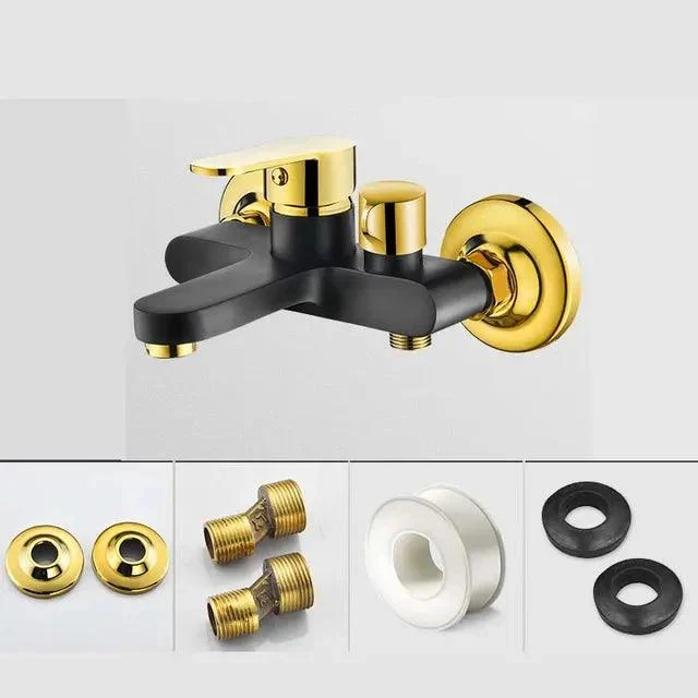 Bathtub Shower Set Wall Mounted Gold and White Bathtub Tap Mixer Taps -Bathlova