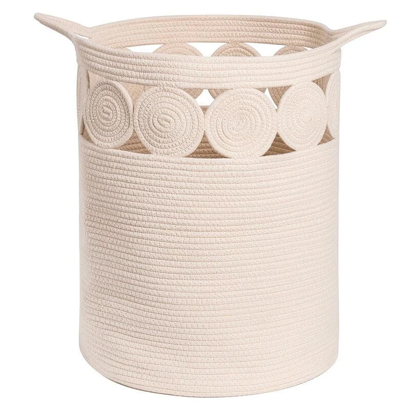 Beige Bohemian Style Cotton Rope Storage Basket -Bathlova