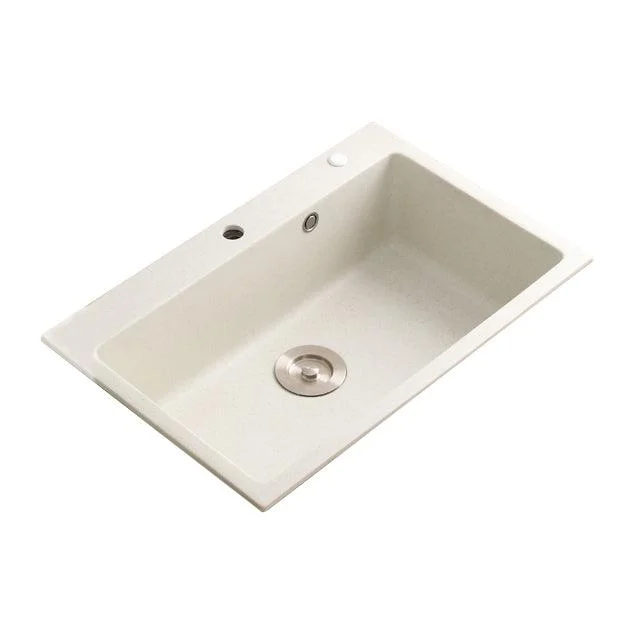 Beige Granite Kitchen Sink with Basket Strainer 2 Holes Sink -Bathlova