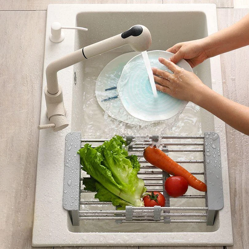 Beige Granite Kitchen Sink with Basket Strainer 2 Holes Sink -Bathlova