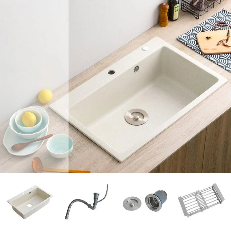 Beige Granite Kitchen Sink with Basket Strainer 2 Holes Sink -Bathlova