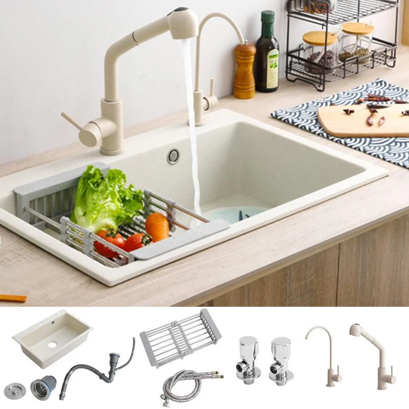 Beige Granite Kitchen Sink with Basket Strainer 2 Holes Sink -Bathlova