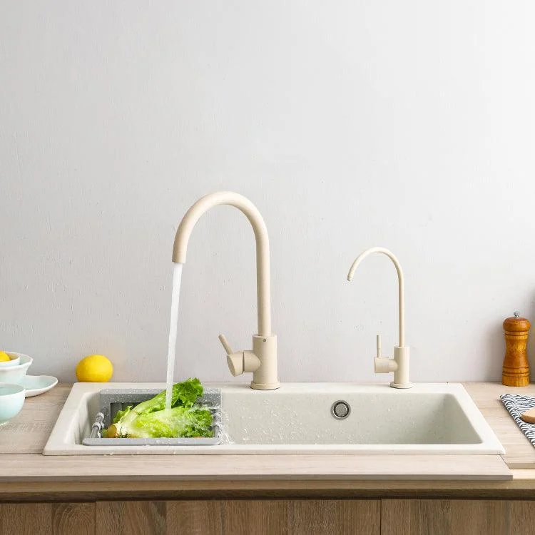 Beige Granite Kitchen Sink with Basket Strainer 2 Holes Sink -Bathlova