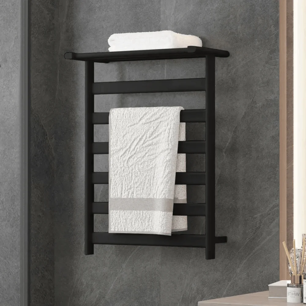 Black Wall-Mount Electric Towel Warmer with Top Shelf Stainless Steel - Heated Towel Rack -Bathlova