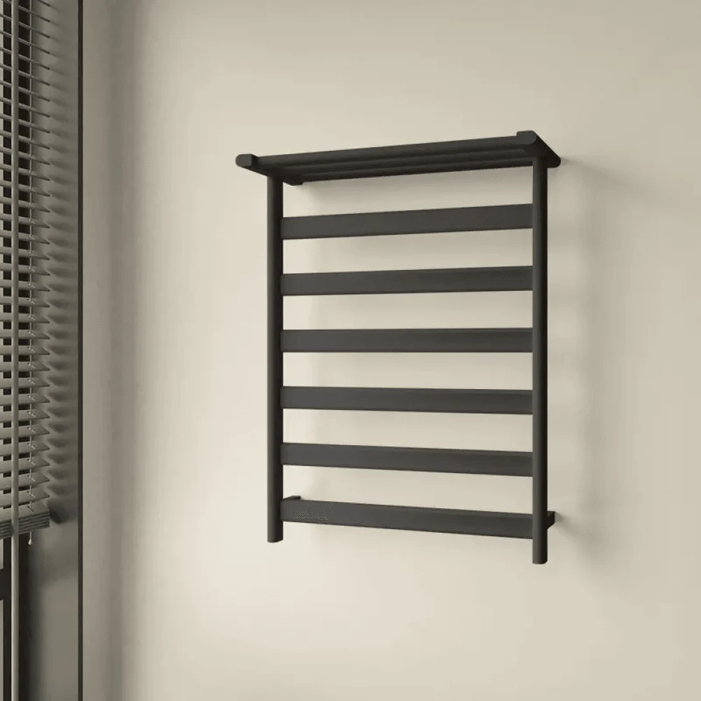 Black Wall-Mount Electric Towel Warmer with Top Shelf Stainless Steel - Heated Towel Rack -Bathlova