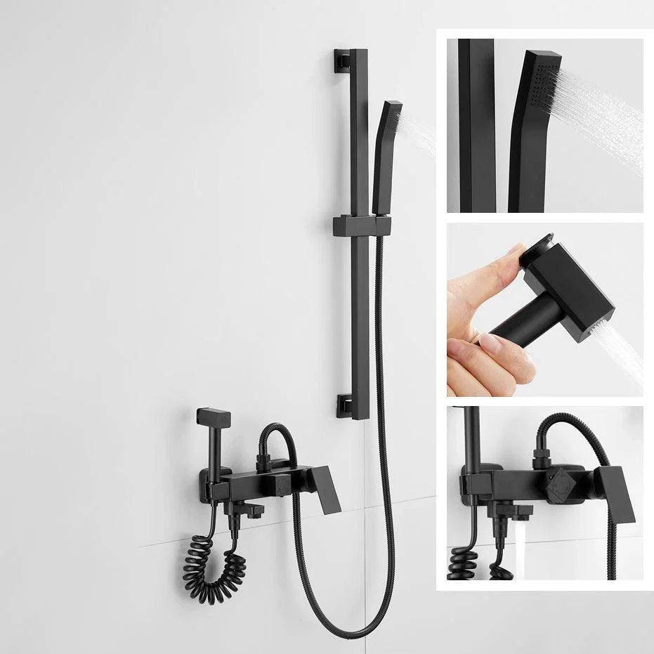 Black Wall Mounted Shower Head Combo Modern Metal Shower System -Bathlova