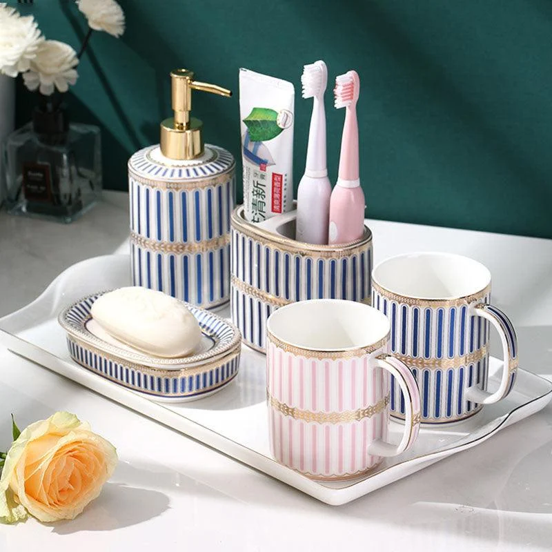 Blue and White Stripes Bathroom Decoration Accessories Bathroom Set -Bathlova