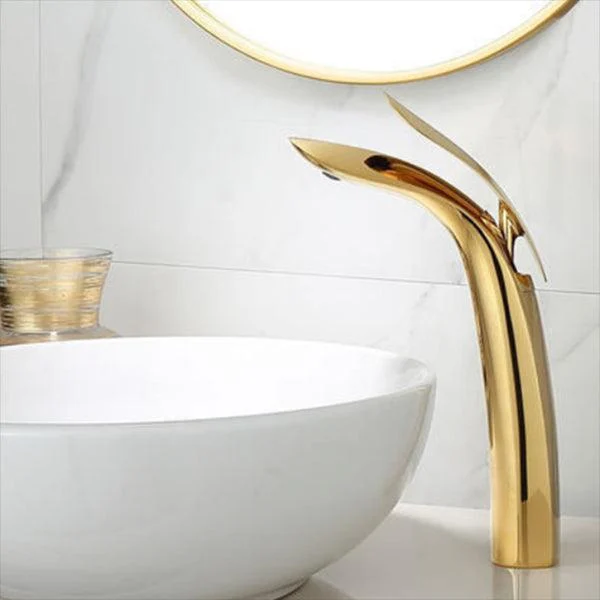 Brass 1 Hole Basin Tap Lever Handle Sink Tap Circular Modern Tap for Bathroom -Bathlova