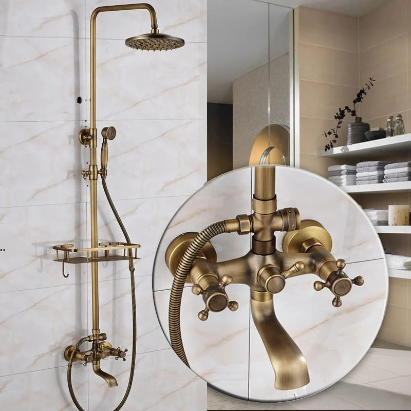 Brass Antique Wall Mount Shower Tap Set, Shower And Tub Tap Sets -Bathlova