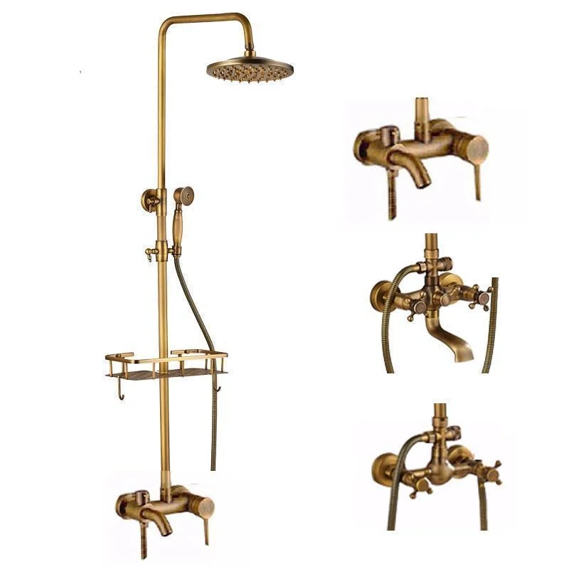 Brass Antique Wall Mount Shower Tap Set, Shower And Tub Tap Sets -Bathlova