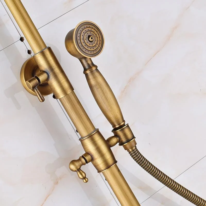 Brass Antique Wall Mount Shower Tap Set, Shower And Tub Tap Sets -Bathlova