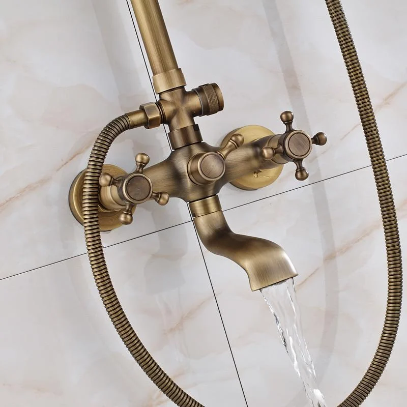 Brass Antique Wall Mount Shower Tap Set, Shower And Tub Tap Sets -Bathlova